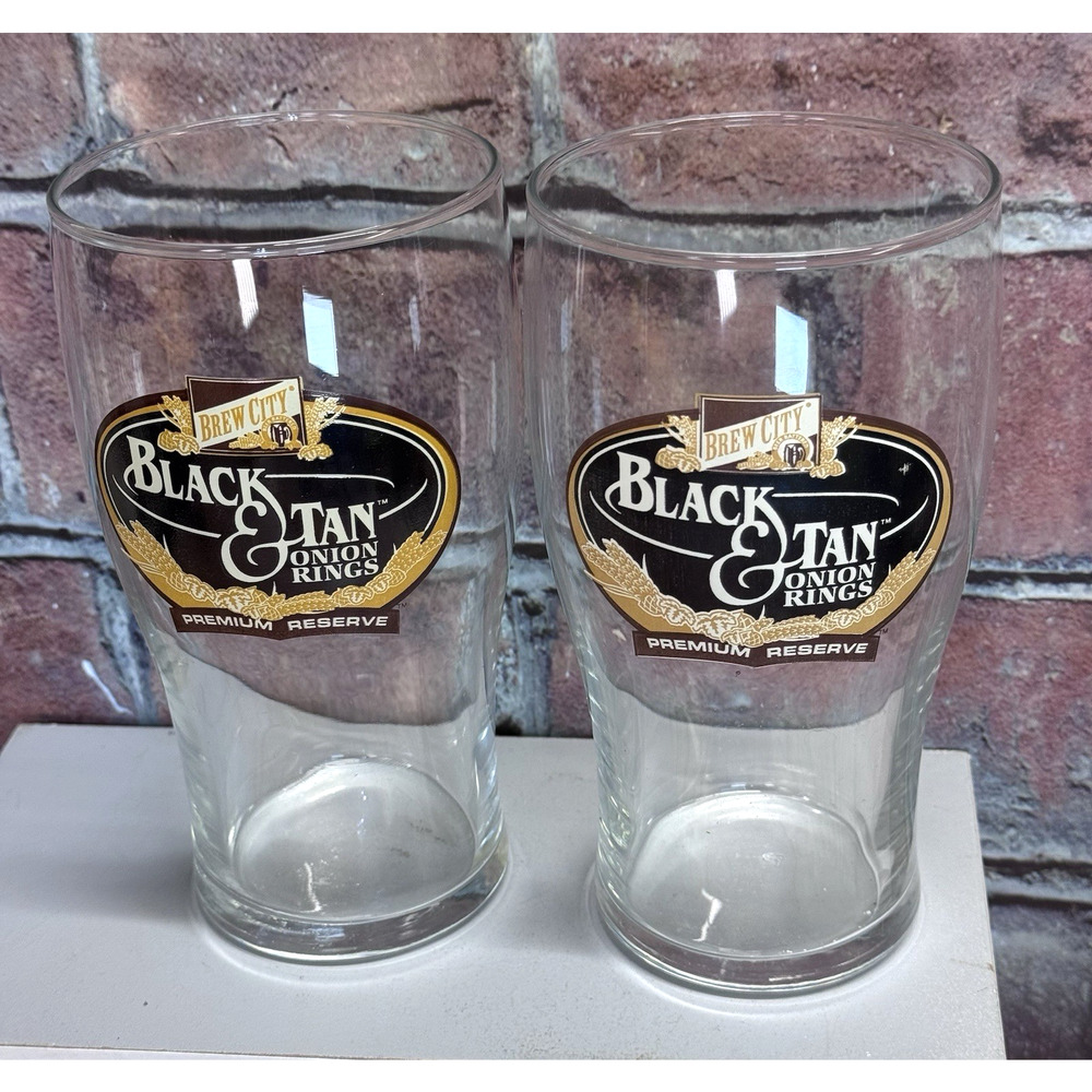 Brew‎ City Pint Beer Glasses Black & Tan Onion Rings 12-Ounce Barware Set of 2